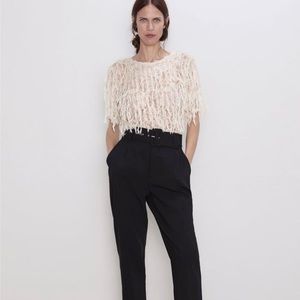 Zara feather fringe top XS